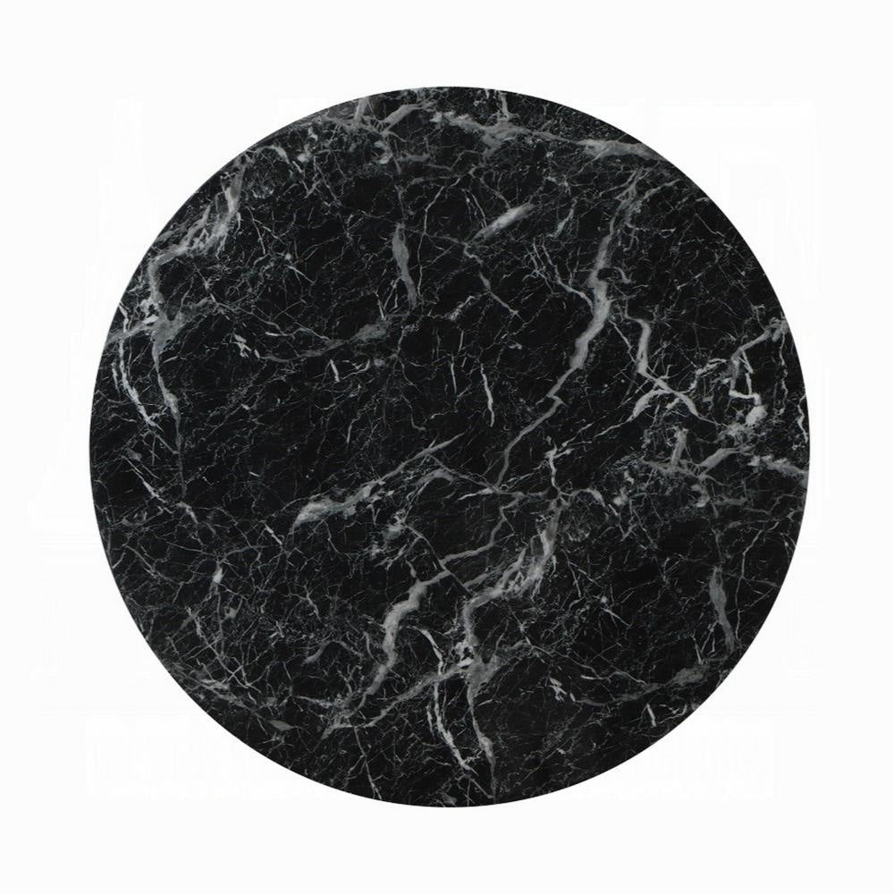 Olivia Dining Table Pedestal Base 48 Inch Round Black Faux Stone Top BM327576