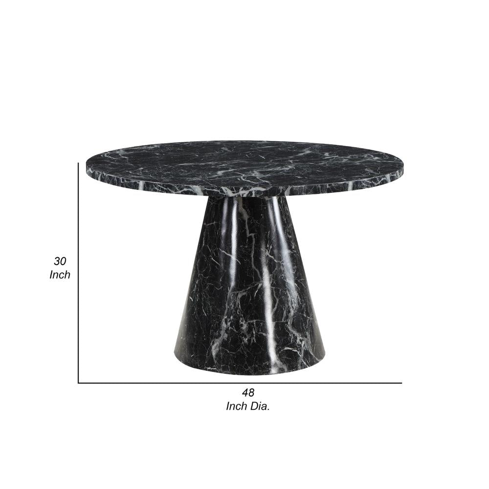 Olivia Dining Table Pedestal Base 48 Inch Round Black Faux Stone Top BM327576