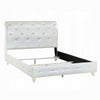 Dorie Full Bed, Pearl White Faux Leather Victorian Carved w Crystals