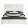 Dorie Twin Bed Pearl White Faux Leather Victorian Carved w Crystals BM327580