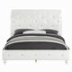 Dorie Twin Bed Pearl White Faux Leather Victorian Carved w Crystals BM327580