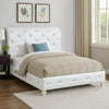 Dorie Twin Bed, Pearl White Faux Leather Victorian Carved w Crystals