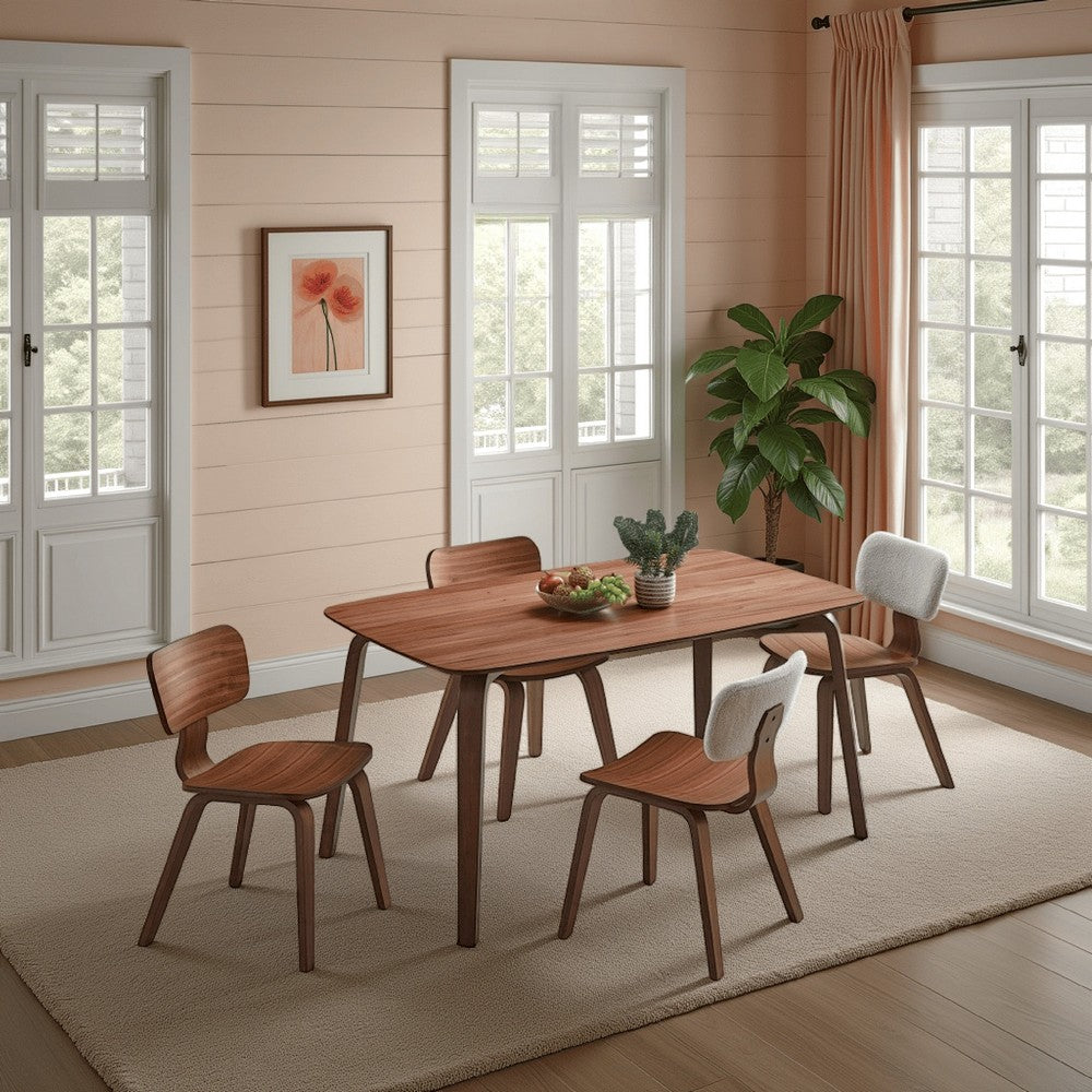Kinni Dining Table, Walnut Brown Wood, Bent Legs, Rectangular 59 Inch