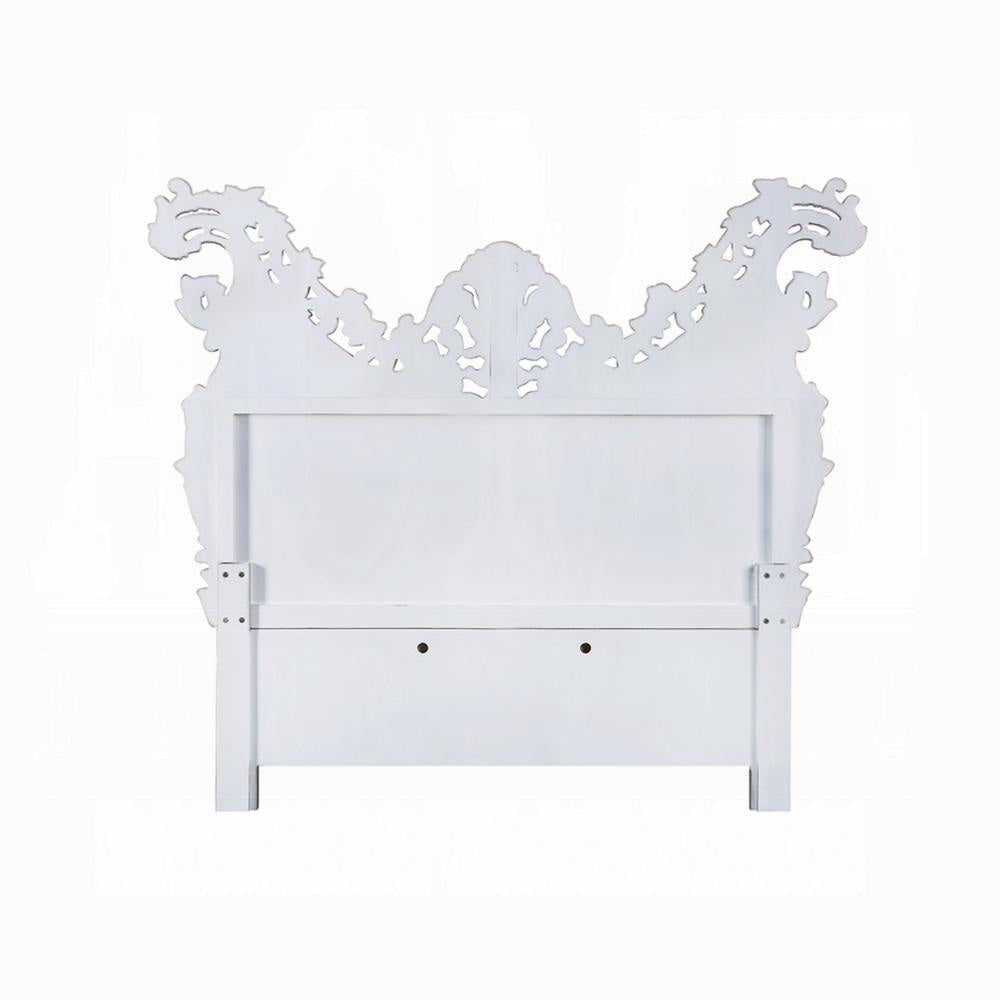 Vera King Size Bed Ornate Carving Platinum Faux Leather Upholstery BM327586