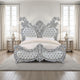 Vera King Size Bed Ornate Carving Platinum Faux Leather Upholstery BM327586