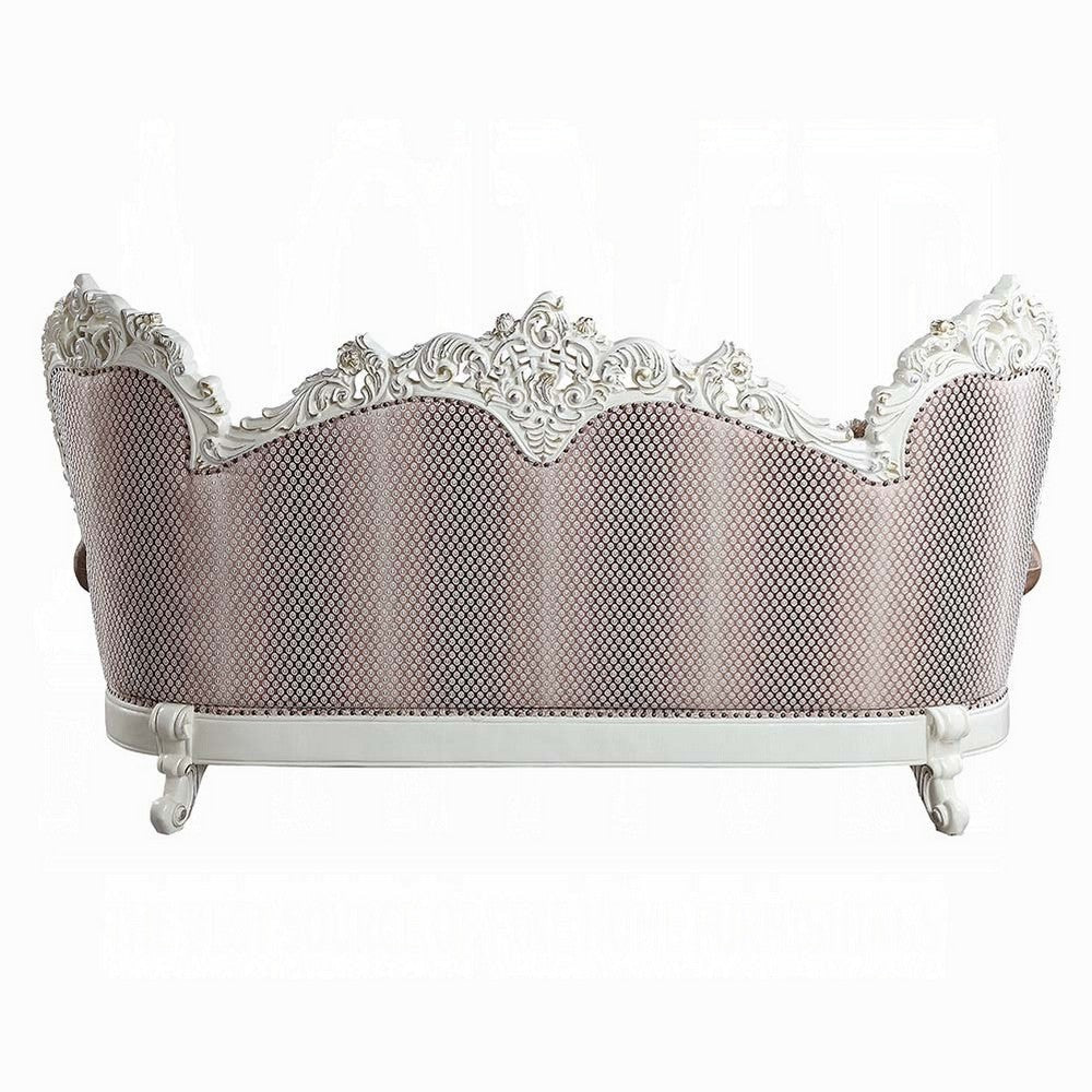 Kin Ornate Sofa 7 Accent Pillows Tufted Tan and Antique White BM327587