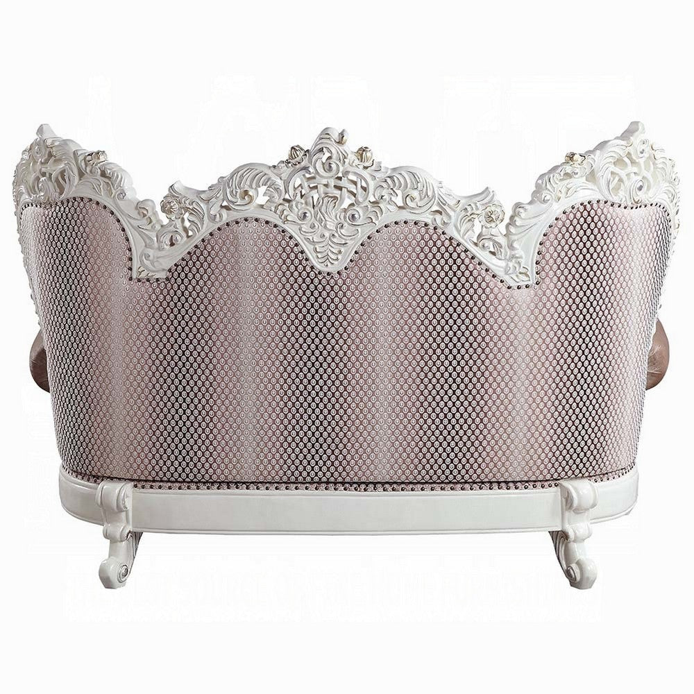 Kin Ornate Loveseat 5 Accent Pillows Tufted Tan Antique White, BM327588