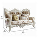 Kin Ornate Loveseat 5 Accent Pillows Tufted Tan Antique White, BM327588