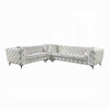 Ronia Sectional Sofa, 4 Throw Pillows, Tufted Ivory White, 133 Inch