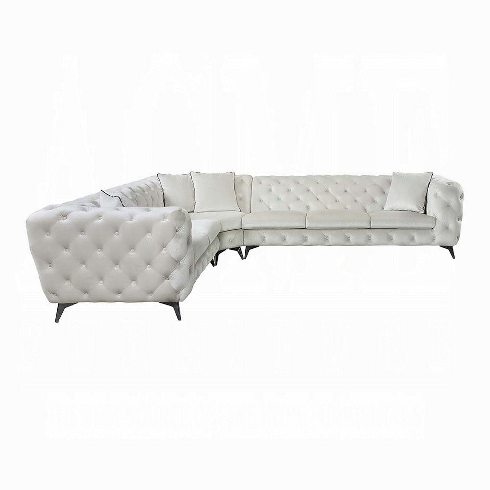 Ronia Sectional Sofa 4 Throw Pillows Tufted Ivory White 133 Inch BM327589