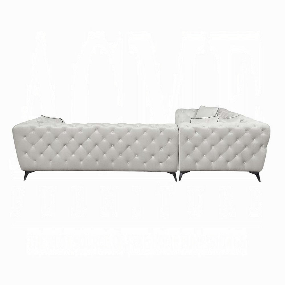 Ronia Sectional Sofa 4 Throw Pillows Tufted Ivory White 133 Inch BM327589
