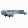 Ronia U Sectional Sofa, 7 Throw Pillows, Tufted Blue Fabric, 164 Inch
