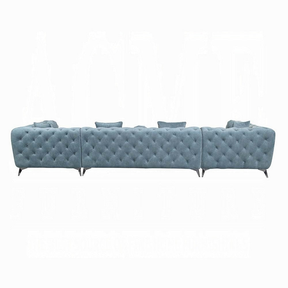 Ronia U Sectional Sofa 7 Throw Pillows Tufted Blue Fabric 164 Inch BM327590