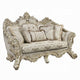 Mas Ornate Loveseat, 5 Accent Pillows, Beige and Champagne Gold