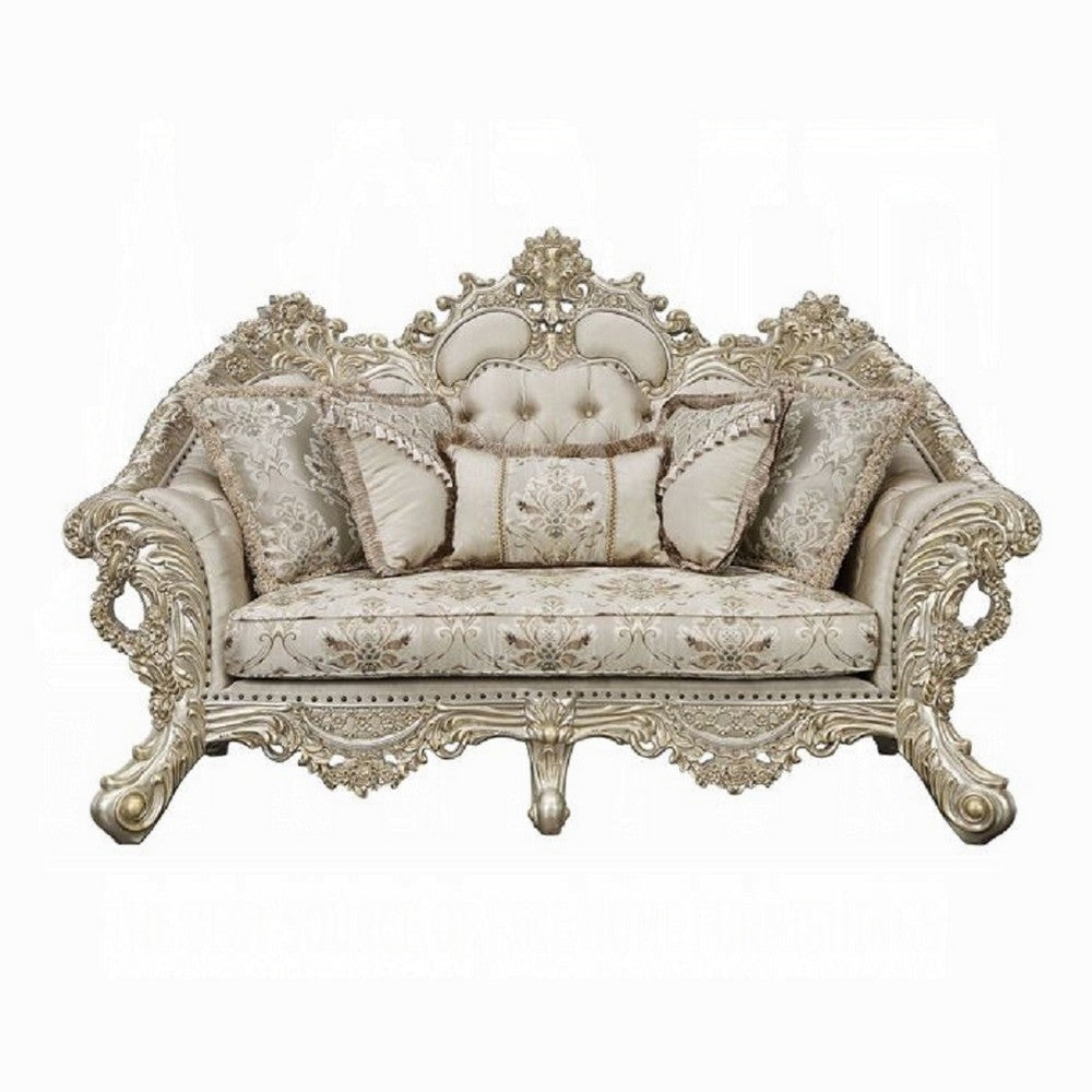 Mas Ornate Loveseat 5 Accent Pillows Beige and Champagne Gold BM327592