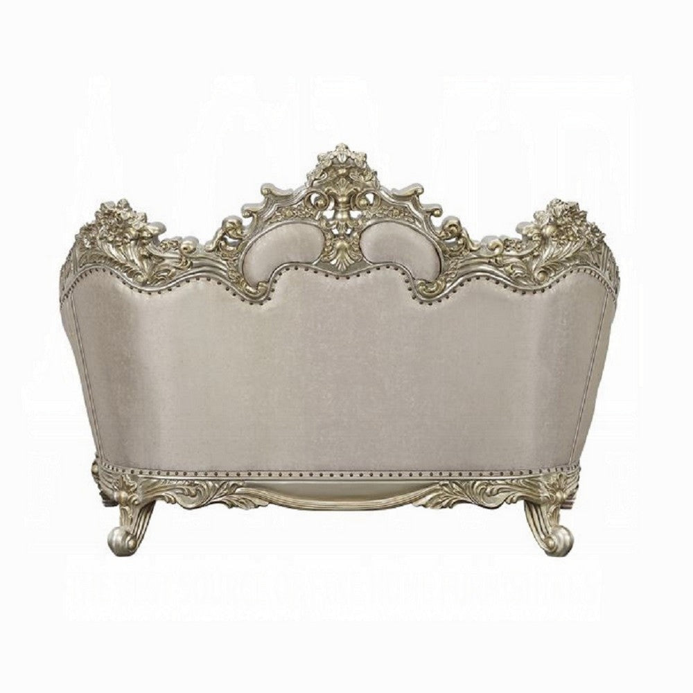 Mas Ornate Loveseat 5 Accent Pillows Beige and Champagne Gold BM327592