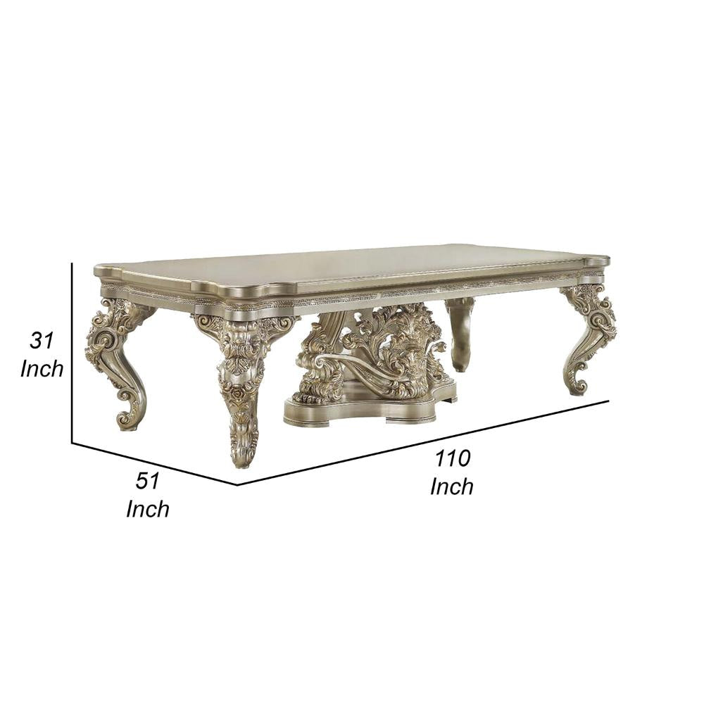 Mas Dining Table Classical Carved Design Champagne Gold 110 Inch BM327593