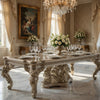 Mas Dining Table, Classical Carved Design, Champagne Gold, 110 Inch