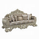 Esen Ornate Sofa, 7 Accent Pillows, Gold, Tufted Brown Velvet, 99 Inch