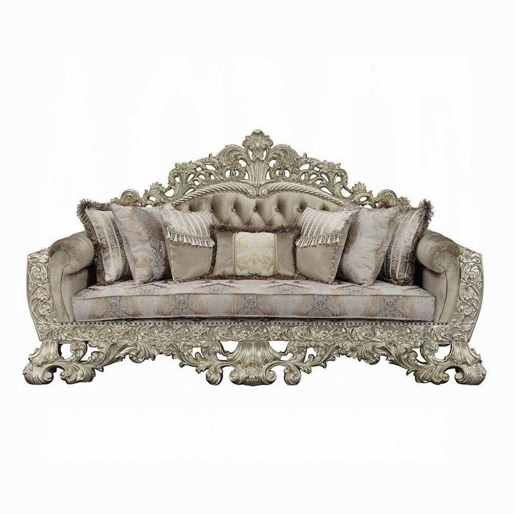 Esen Ornate Sofa 7 Accent Pillows Gold Tufted Brown Velvet 99 Inch BM327594