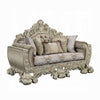 Esen Ornate Loveseat, 5 Accent Pillows, Gold , Tufted Brown Velvet