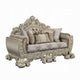 Esen Ornate Loveseat, 5 Accent Pillows, Gold , Tufted Brown Velvet