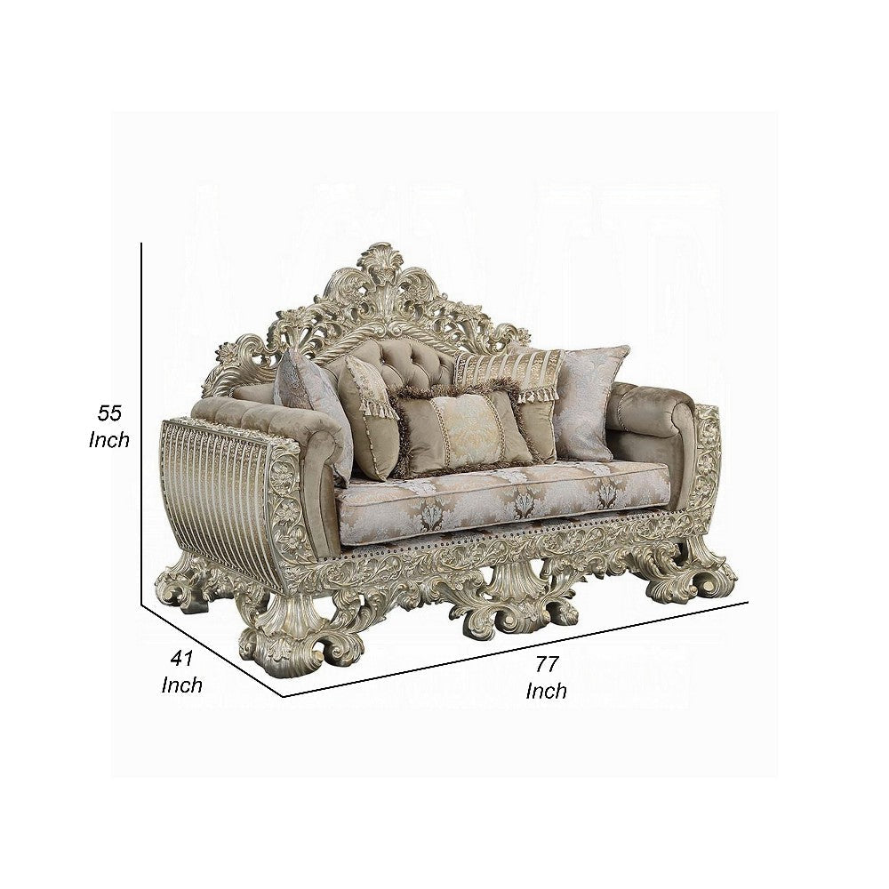 Esen Ornate Loveseat 5 Accent Pillows Gold Tufted Brown Velvet BM327595