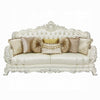 Rox Ornate Sofa 7 Accent Pillows Silver Tufted White Faux Leather BM327596