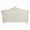 Rox Ornate Sofa, 7 Accent Pillows, Silver, Tufted White Faux Leather