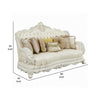 Rox Ornate Sofa, 7 Accent Pillows, Silver, Tufted White Faux Leather
