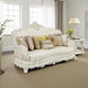 Rox Ornate Sofa, 7 Accent Pillows, Silver, Tufted White Faux Leather