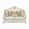 Rox Ornate Loveseat 7 Accent Pillows Tufted White Faux Leather BM327597