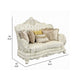 Rox Ornate Loveseat 7 Accent Pillows Tufted White Faux Leather BM327597