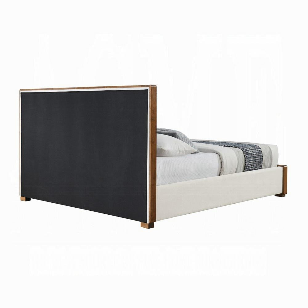 Lesa Queen Bed Channel Tufted Beige Chenille Upholstery Walnut Brown