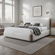 Fedro King Bed, Low Profile, White Boucle Upholstery, Walnut Brown