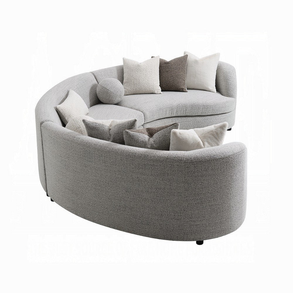 Kei 3pc Sectional Sofa 9 Pillows Curved Frame Gray Boucle Fabric BM327608