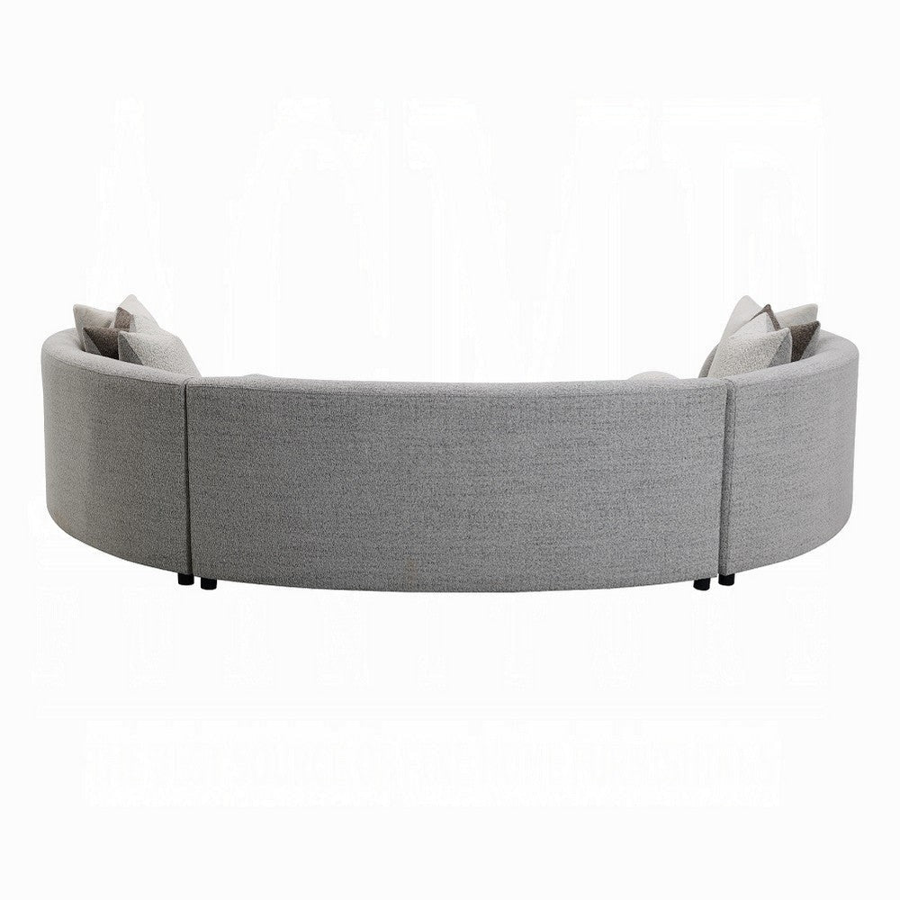 Kei 3pc Sectional Sofa 9 Pillows Curved Frame Gray Boucle Fabric BM327608