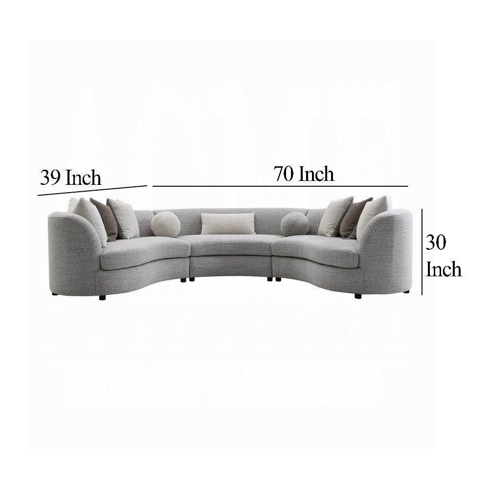 Kei 3pc Sectional Sofa 9 Pillows Curved Frame Gray Boucle Fabric BM327608
