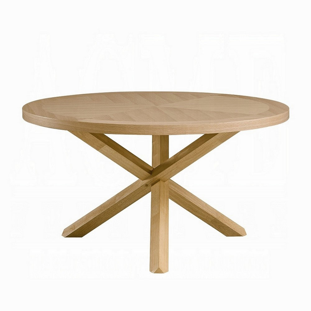 Semi Dining Table, 54 Inch Round Top, Cross Base, Oak Brown Finish