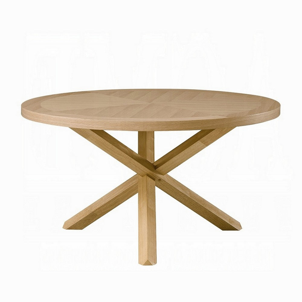 Semi Dining Table, 54 Inch Round Top, Cross Base, Oak Brown Finish