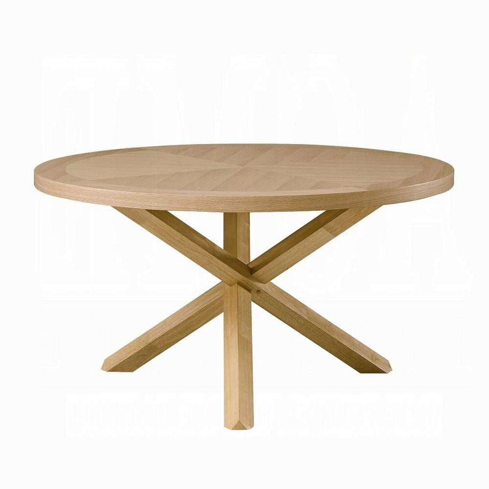 Semi Dining Table 54 Inch Round Top Cross Base Oak Brown Finish BM327609