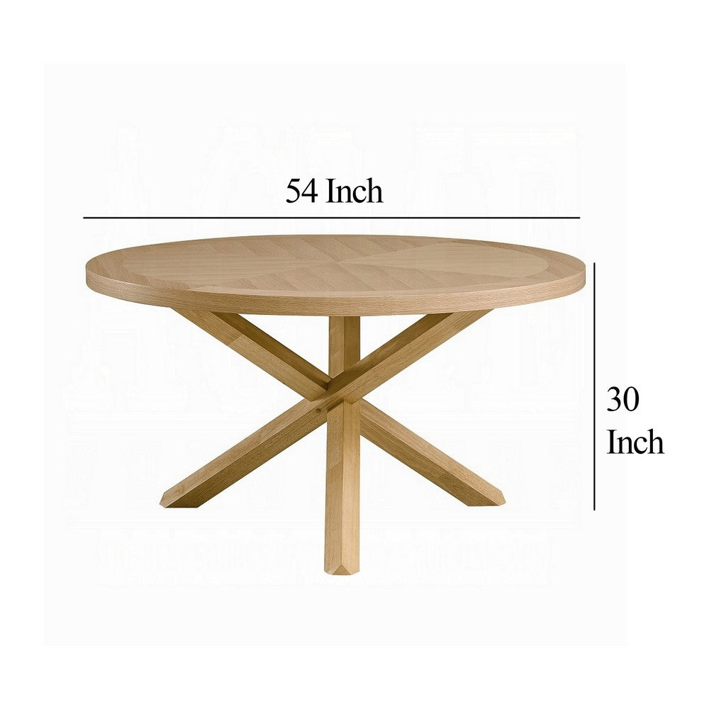 Semi Dining Table, 54 Inch Round Top, Cross Base, Oak Brown Finish