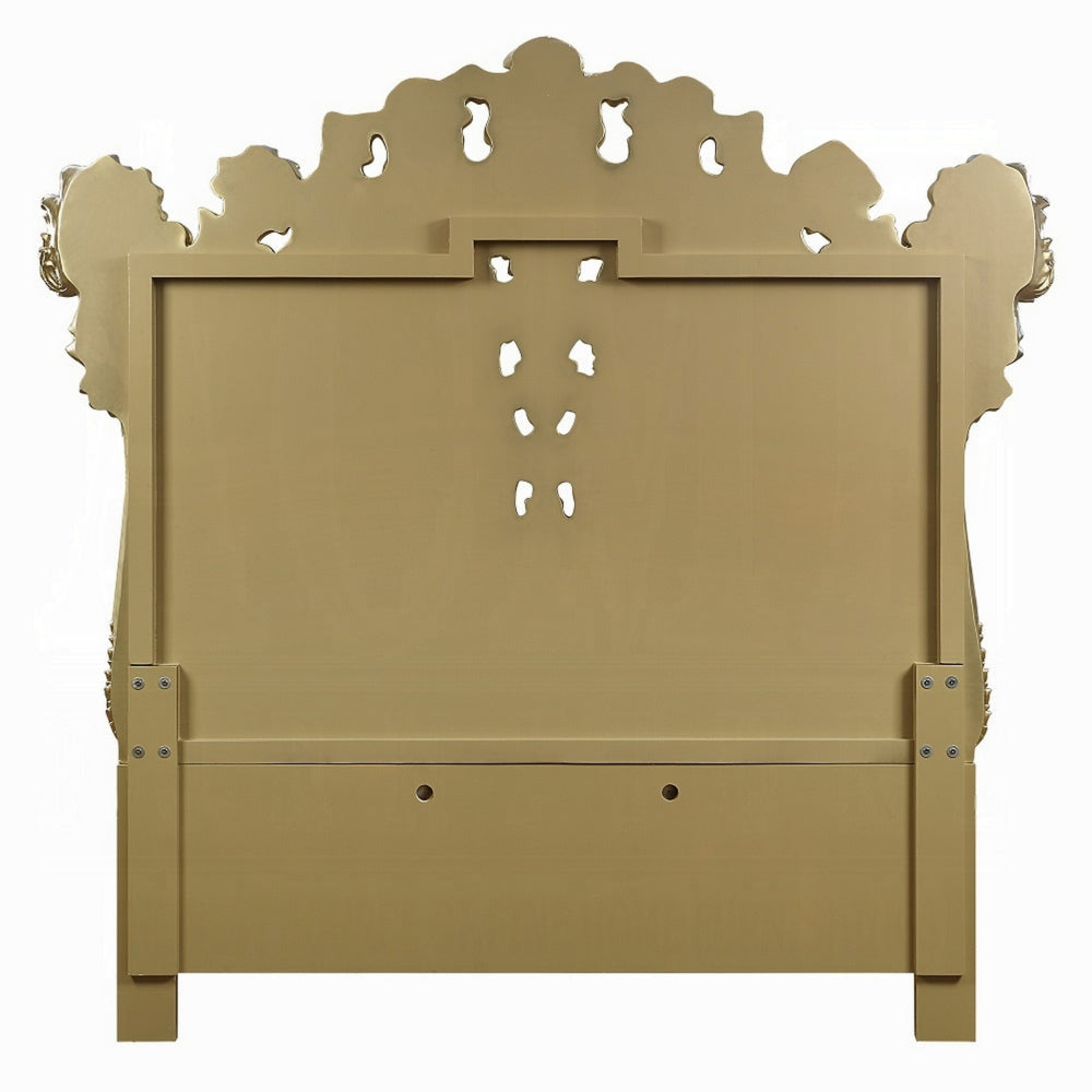 Trump King Size Bed Beige Upholstery Vintage Gold Opulent Carving BM327610