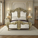 Trump King Size Bed, Beige Upholstery, Vintage Gold Opulent Carving