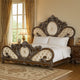 Vany King Bed, Scrolled Carved Headboard, Ivory Upholstery, Cherry