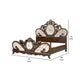 Vany Queen Bed Scrolled Carved Headboard Ivory Upholstery Cherry