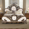 Vany Queen Bed, Scrolled Carved Headboard, Ivory Upholstery, Cherry