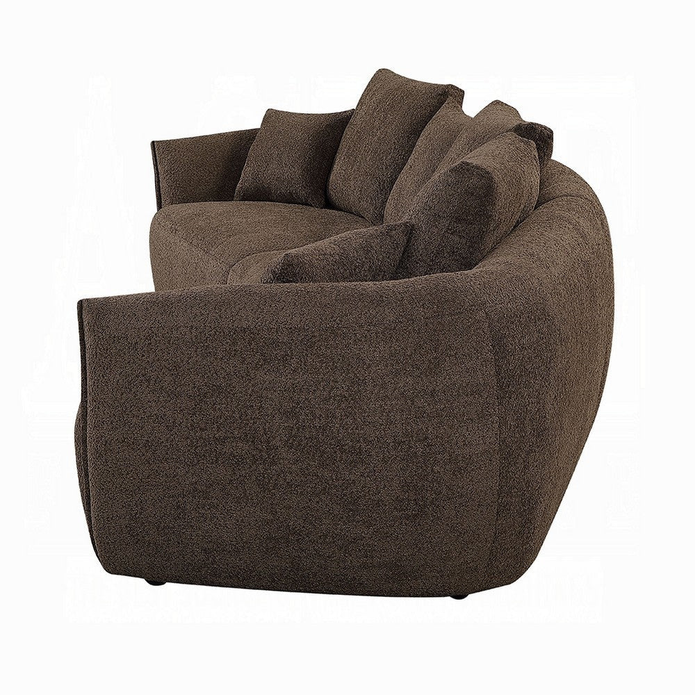 Geny Modular Sofa 7 Pillows Curved Brown Boucle Fabric 145 Inch BM327618