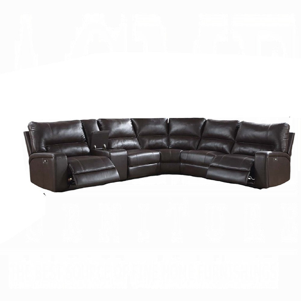 Saley Power Motion Sectional Sofa, Dark Brown Faux Leather 133 Inch