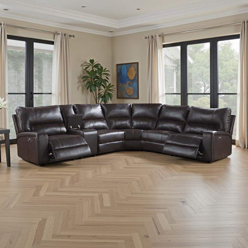 Saley Power Motion Sectional Sofa, Dark Brown Faux Leather 133 Inch